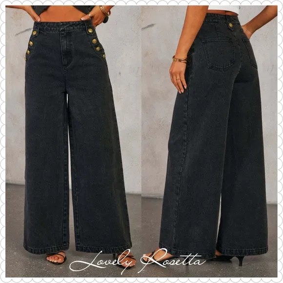 COPY - Classic Button Accent High Waist Wide Leg Jeans