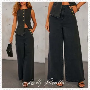 COPY - Classic Button Accent High Waist Wide Leg Jeans