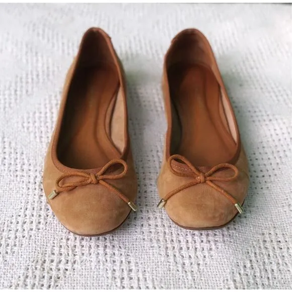 Cosmo Paris Camel Tan Suede Leather Ballet Flats