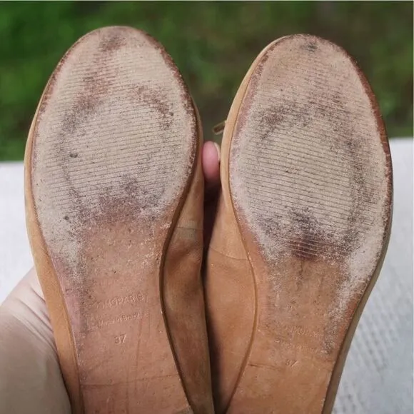 Cosmo Paris Camel Tan Suede Leather Ballet Flats