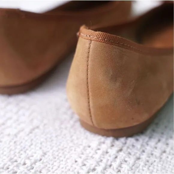 Cosmo Paris Camel Tan Suede Leather Ballet Flats