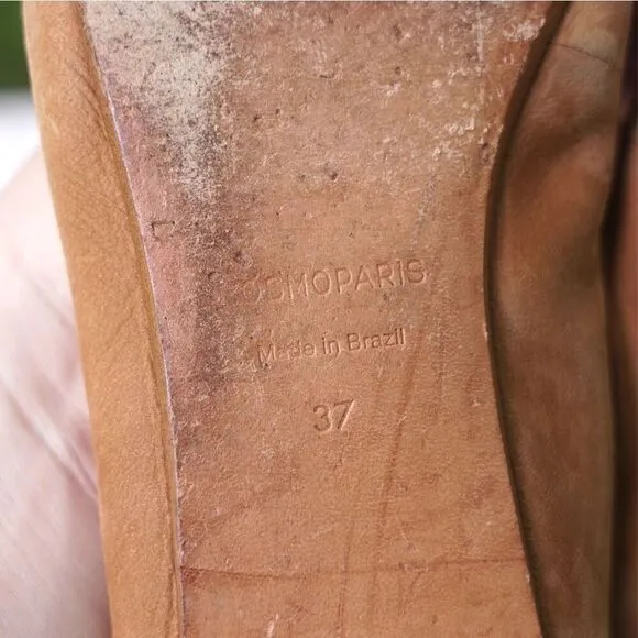 Cosmo Paris Camel Tan Suede Leather Ballet Flats