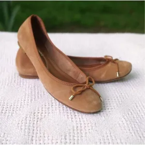 Cosmo Paris Camel Tan Suede Leather Ballet Flats