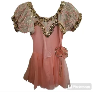 Couture Pageant Gold Peach  Sequined Lace Dance Dress Size Medium Girls