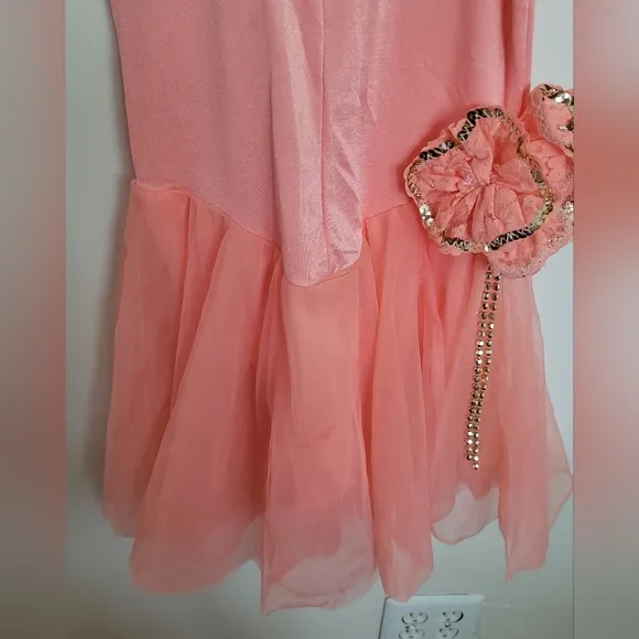 Couture Pageant Gold Peach  Sequined Lace Dance Dress Size Medium Girls