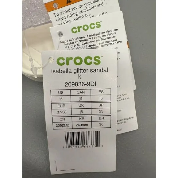 Crocs Isabella Glitter Sandal Gray J5 EU 37-38 Women's‎ 7  New #31