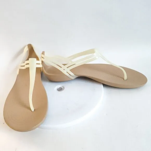 CROCS Sandals Size 10 Isabella T-Strap Thong Iconic Comfort Jelly Light Tan Flat