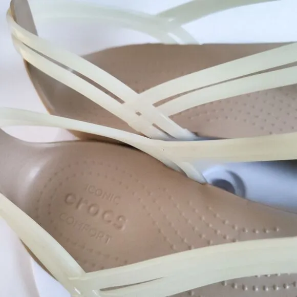 CROCS Sandals Size 10 Isabella T-Strap Thong Iconic Comfort Jelly Light Tan Flat