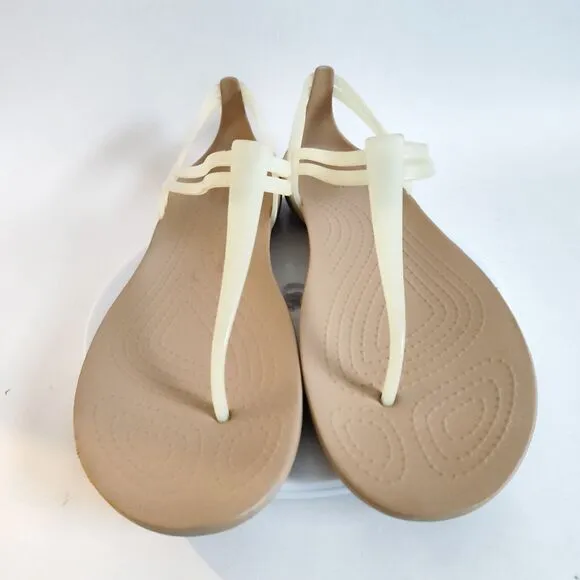CROCS Sandals Size 10 Isabella T-Strap Thong Iconic Comfort Jelly Light Tan Flat