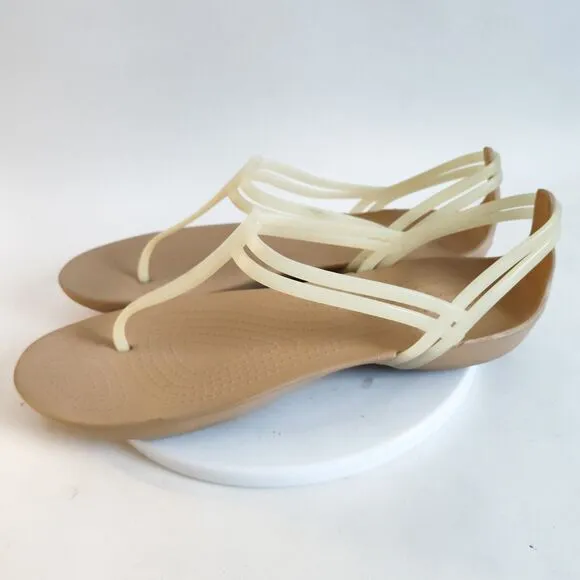 CROCS Sandals Size 10 Isabella T-Strap Thong Iconic Comfort Jelly Light Tan Flat