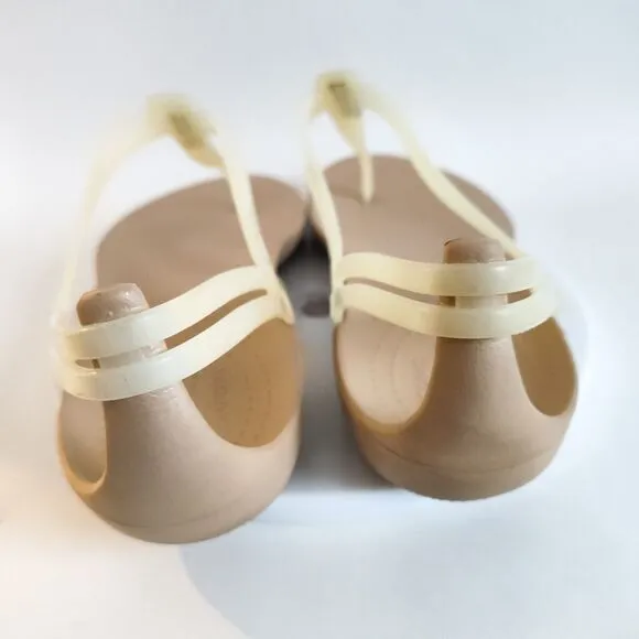 CROCS Sandals Size 10 Isabella T-Strap Thong Iconic Comfort Jelly Light Tan Flat