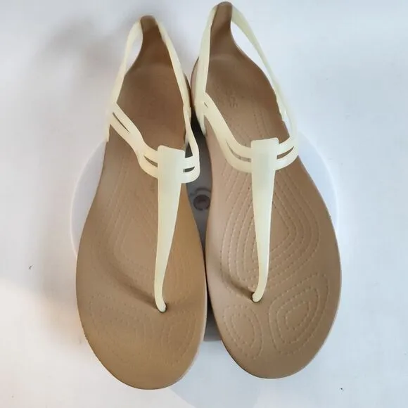 CROCS Sandals Size 10 Isabella T-Strap Thong Iconic Comfort Jelly Light Tan Flat