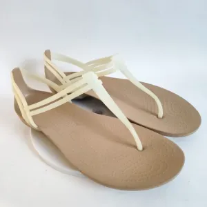 CROCS Sandals Size 10 Isabella T-Strap Thong Iconic Comfort Jelly Light Tan Flat