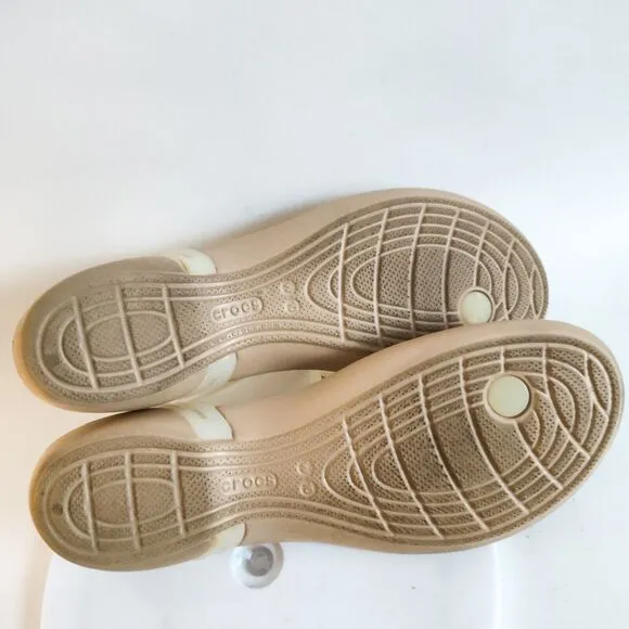 CROCS Sandals Size 10 Isabella T-Strap Thong Iconic Comfort Jelly Light Tan Flat