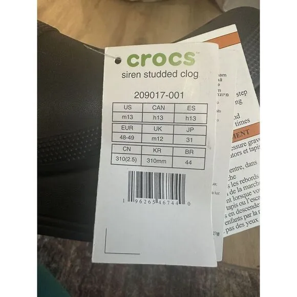 Crocs Siren Studded Clog Heel‎ Black Women's Size M13 Sandals NEW