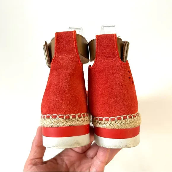 Crown Vintage Red Orange Leather Suede Eyelet Brixie Ankle Espadrille Sandals