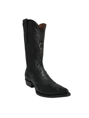 Cuadra Black Ostrich Laser & Embroidery Snipe Toe - CU807