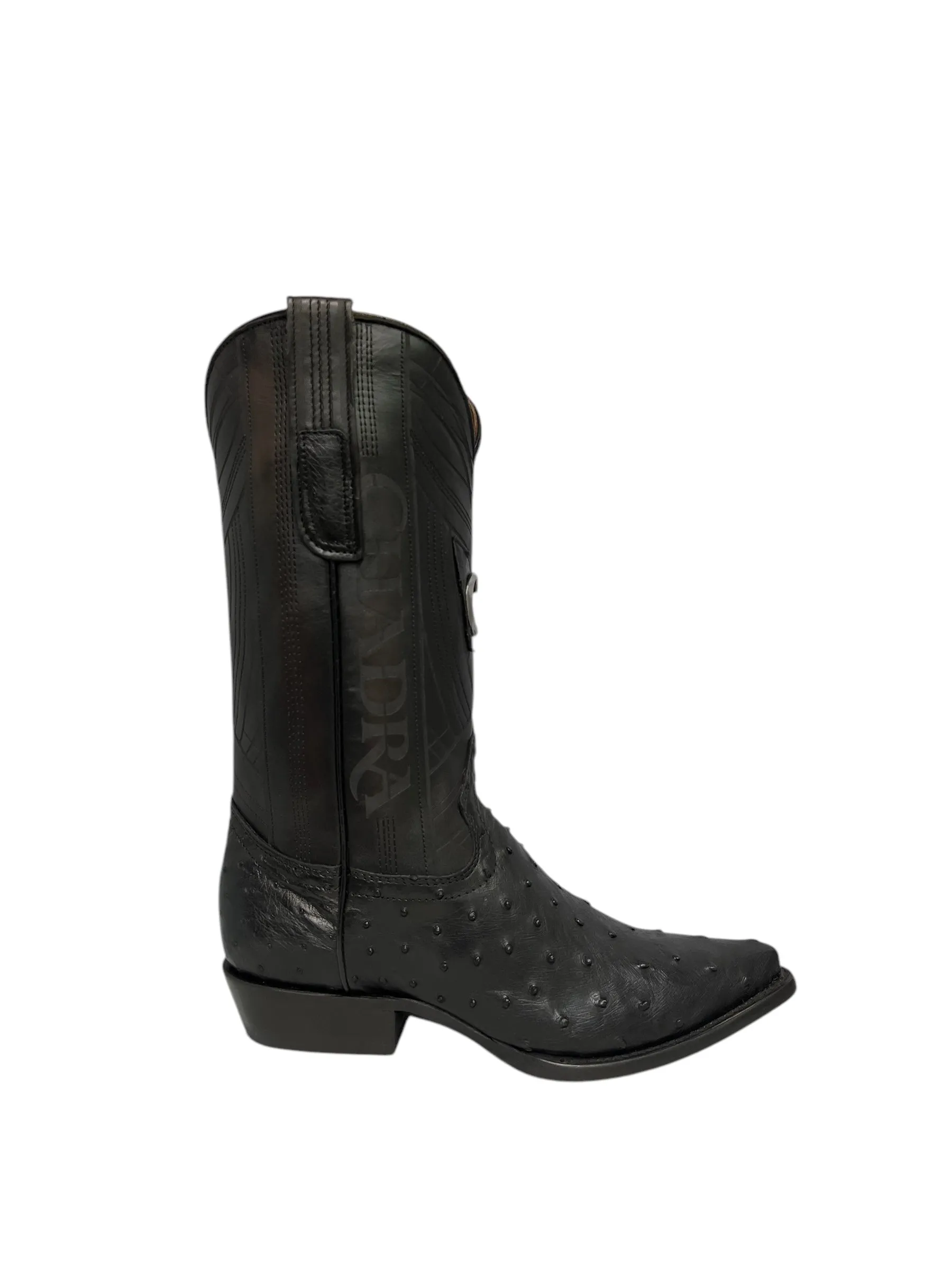 Cuadra Black Ostrich Laser & Embroidery Snipe Toe - CU807