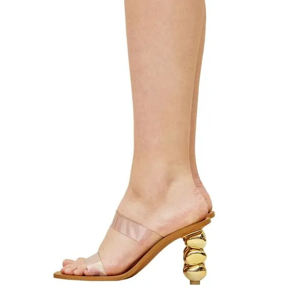 Cult Gaia Womens Meta Vinyl Dual-Band Slide Sandals 6 US / 36 EU Gold - NIB $430