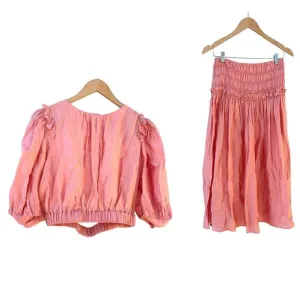 Current Air Crop Top Puff Sleeve Skirt Set Co-Ord Outfit Pink Cottagecore Small