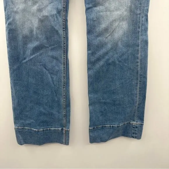 Current/Elliott Light Wash High Rise Wide Leg Cotton Blend‎ Jeans Size 28