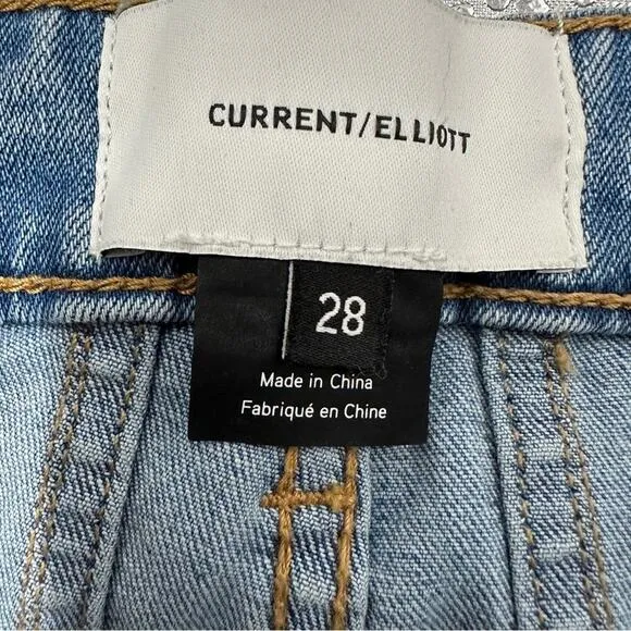 Current/Elliott Light Wash High Rise Wide Leg Cotton Blend‎ Jeans Size 28