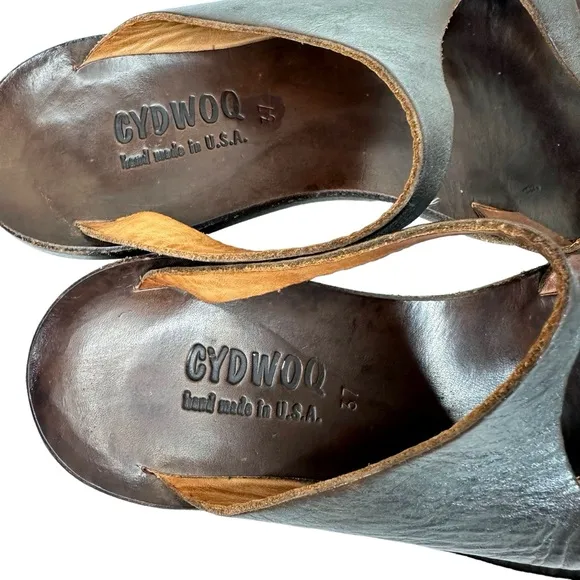 CYDWOQ Leather Thong Sandals Brown Handmade SZ 37