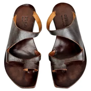 CYDWOQ Leather Thong Sandals Brown Handmade SZ 37