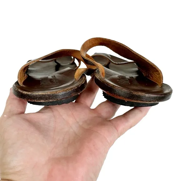 CYDWOQ Leather Thong Sandals Brown Handmade SZ 37
