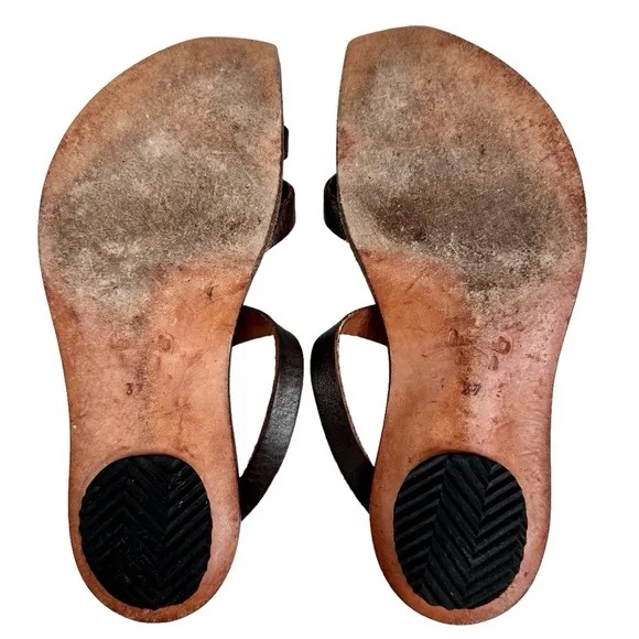 CYDWOQ Leather Thong Sandals Brown Handmade SZ 37