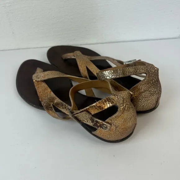 CYDWOQ Vintage Metallic Thong Ankle Strap Sandals, 39
