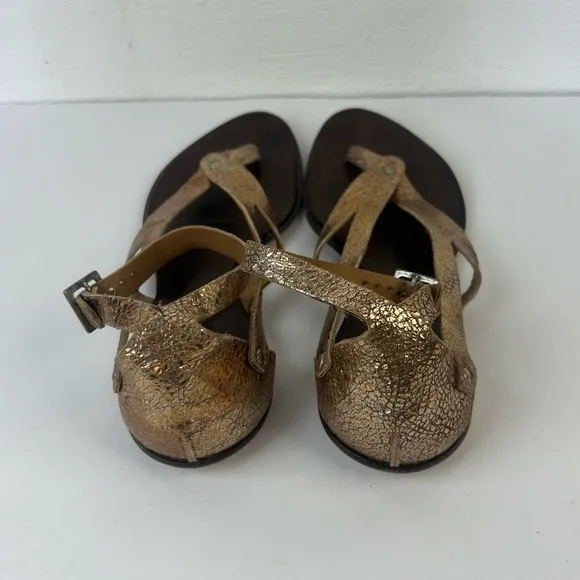 CYDWOQ Vintage Metallic Thong Ankle Strap Sandals, 39