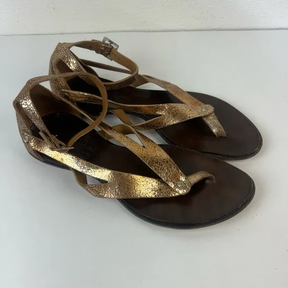 CYDWOQ Vintage Metallic Thong Ankle Strap Sandals, 39