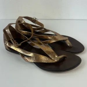 CYDWOQ Vintage Metallic Thong Ankle Strap Sandals, 39