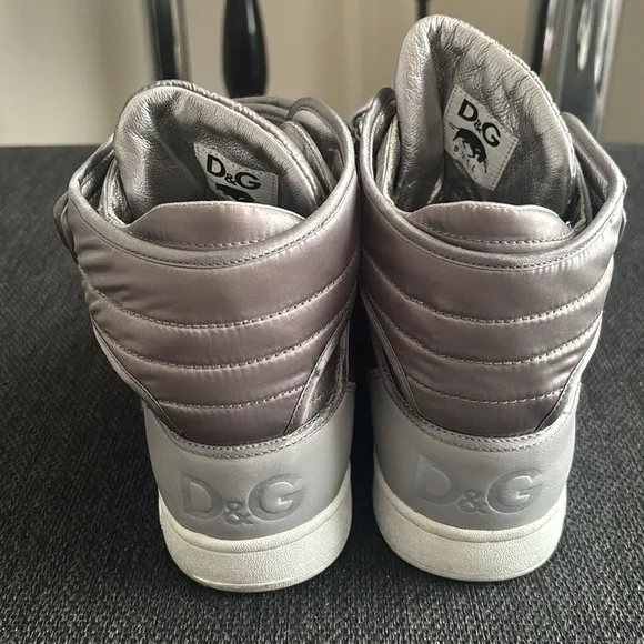 D&amp;G Silver High-Top Sneakers with Velcro Straps