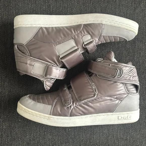 D&amp;G Silver High-Top Sneakers with Velcro Straps