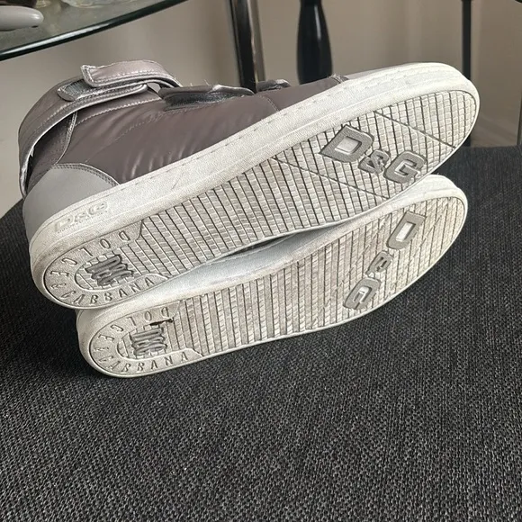 D&amp;G Silver High-Top Sneakers with Velcro Straps