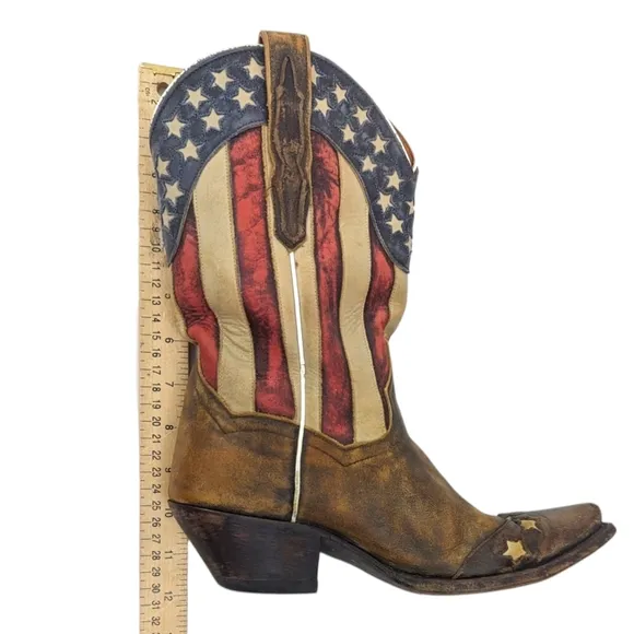Dan Post American Flag Western Boots Leather Womens 7 Cowboy Pointed Snip Toe