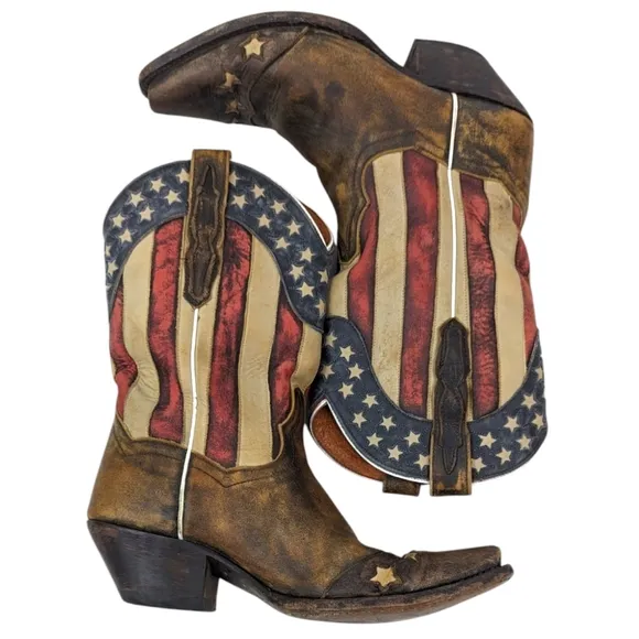 Dan Post American Flag Western Boots Leather Womens 7 Cowboy Pointed Snip Toe