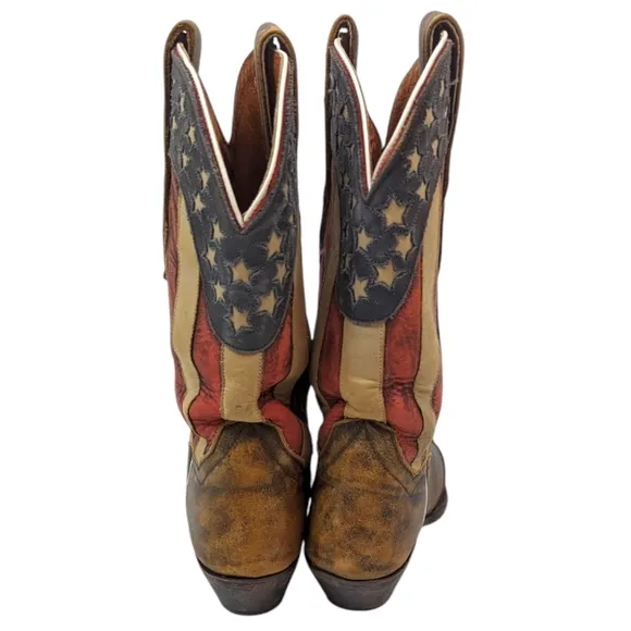 Dan Post American Flag Western Boots Leather Womens 7 Cowboy Pointed Snip Toe