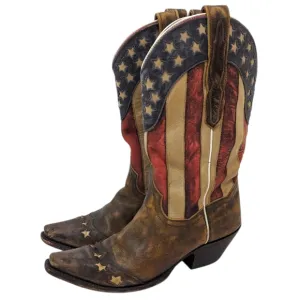 Dan Post American Flag Western Boots Leather Womens 7 Cowboy Pointed Snip Toe