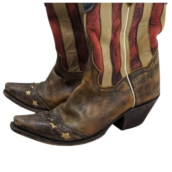 Dan Post American Flag Western Boots Leather Womens 7 Cowboy Pointed Snip Toe