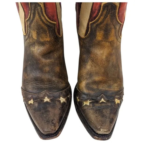 Dan Post American Flag Western Boots Leather Womens 7 Cowboy Pointed Snip Toe