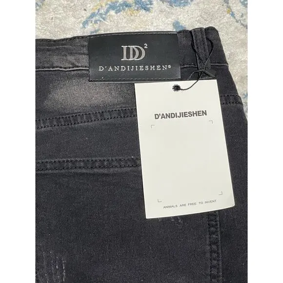 D’andijieshen Men’s Black Distressed Patchwork Jeans 40x31 Grunge Punk Goth