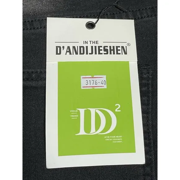 D’andijieshen Men’s Black Distressed Patchwork Jeans 40x31 Grunge Punk Goth