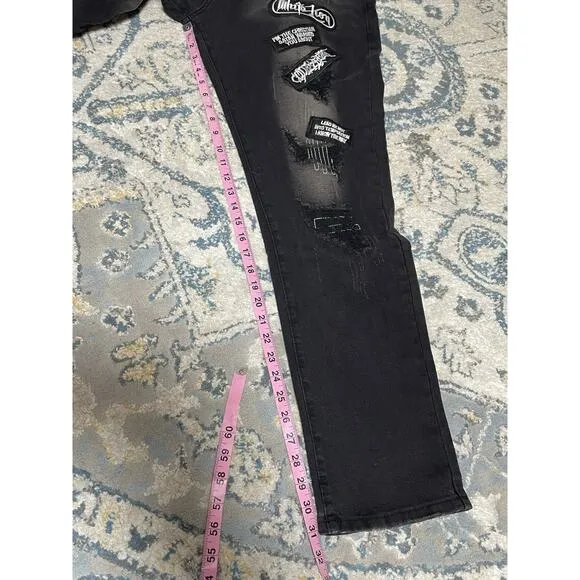 D’andijieshen Men’s Black Distressed Patchwork Jeans 40x31 Grunge Punk Goth