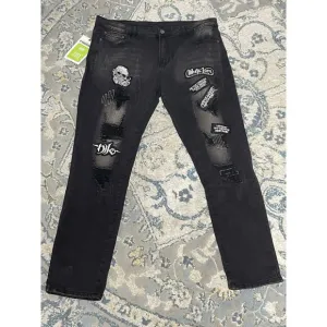 D’andijieshen Men’s Black Distressed Patchwork Jeans 40x31 Grunge Punk Goth
