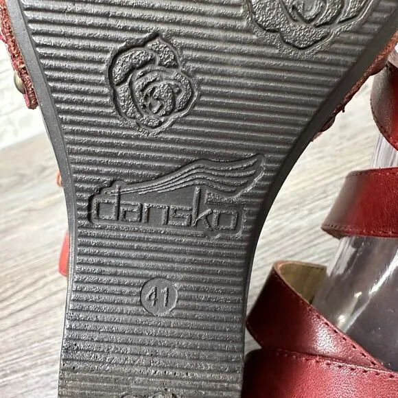 Dansko Frida Slingback Sandal WMNS 10.5 Red Leather Wedge Heel Open Toe Strappy