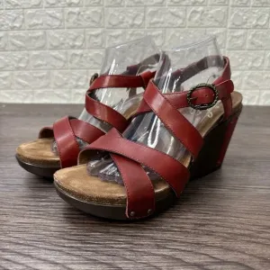 Dansko Frida Slingback Sandal WMNS 10.5 Red Leather Wedge Heel Open Toe Strappy