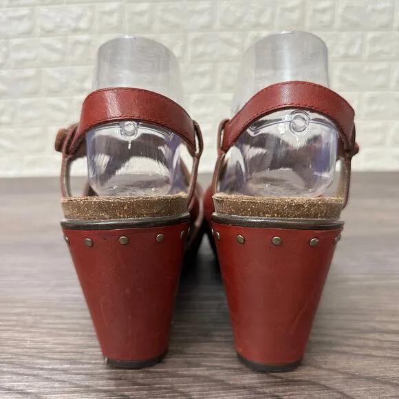 Dansko Frida Slingback Sandal WMNS 10.5 Red Leather Wedge Heel Open Toe Strappy